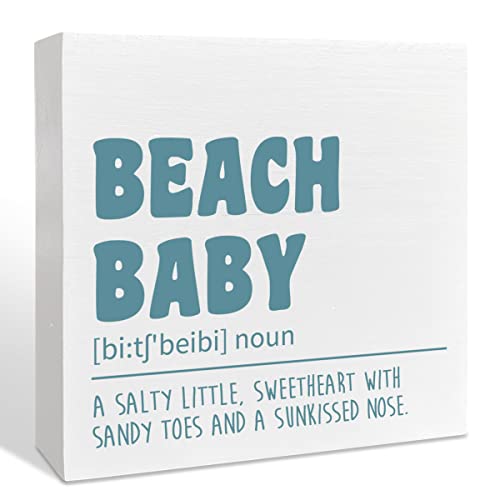 Beach Nursery Room Wooden Box Sign A Salty Little Sweetheart Inspirational Nursery Bedroom Desk Decor Motivational Kids Room Nursery Decoration Nursery Baby Shower Gifts for Newborn Baby Boys 0 belly baby and beyond