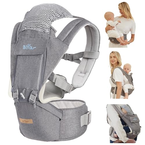 Bear Baby Carrier 6 in 1 Baby Carrier Newborn to Toddler with Hip Seat Ergonomic M Position for 3 36 Month 7 44lbs Baby Adjustable Size for Enhanced Lumbar Support Perfect for On The go 0 belly baby and beyond