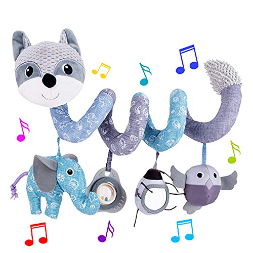 Car Seat Toys Infant Baby Spiral Activity Hanging Toys for Car Seat Stroller Crib Bassinet Mobile with Music Box BB Squeaker Rattles Gray Fox 0 belly baby and beyond