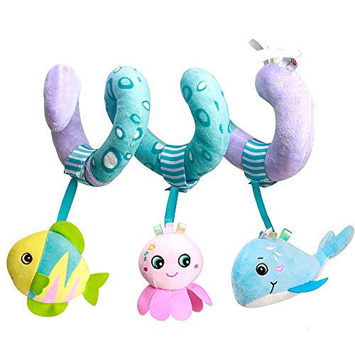 Caterbee Baby Stroller Toys Activity Spiral Plush bar Toy accessories Crib toys Car Seat toy with bell for boy or girl 0 months OCEAN 0 belly baby and beyond