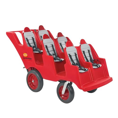 Childrens Factory Angeles Bye Bye Buggy 6 Passenger Stroller Sturdy Multi Passenger Daycare Stroller with Fat Tires Easy to Fasten Safety Buckles Parking Brake 360 Pivoting Wheels Red 0 belly baby and beyond