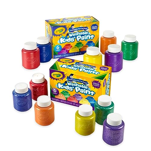 Crayola Washable Kids Paint Set 12ct Classic and Glitter Paint for Kids Arts Crafts Supplies Toddler Painting Kit 3 Amazon Exclusive 0 belly baby and beyond