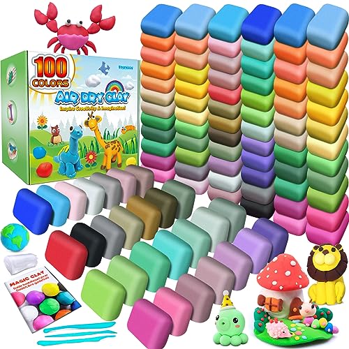 ESSENSON Air Dry Clay 100 Colors Modeling Clay for Kids DIY Molding Magic Clay Gift for Kids 0 belly baby and beyond