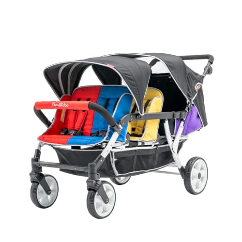 Familidoo H6E 6 seat Baby Stroller Double Canopy Daycare Strollers with 5 Point Safety Harness Backseat footrest Extension for 0 to 36 Months 0 belly baby and beyond