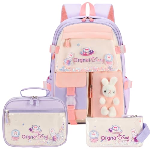 GeeWin School Backpack Set for Girls Kawaii Bunny Kids Backpack for Girl Teen Kindergarten Elementary School Preschool Daycare Daypack Student Bookbag with Matching Lunch Bag Pencil Pouch Purple 0 belly baby and beyond
