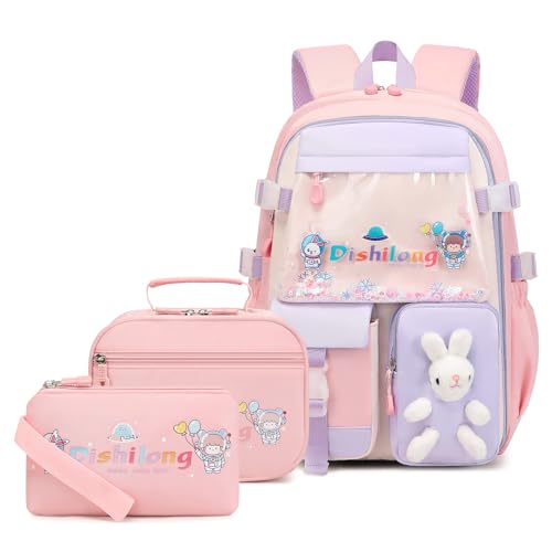 GeeWin School Backpack for Teen Girls Kawaii Bunny Backpack with Matching Lunch Bag Pencil Pouch for Kids Elementary Primary Middle School Student Cute Rabbit Waterproof Bookbag SetPink 0 belly baby and beyond