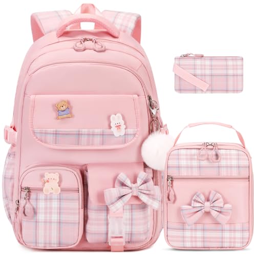 Girls Backpack 3PCS Backpack for Girls Cute School Backpacks for Girls Kindergarten Elementary Preschool Middle Kids School Bags with Lunch Box Pencil Case Set Pink 0 belly baby and beyond