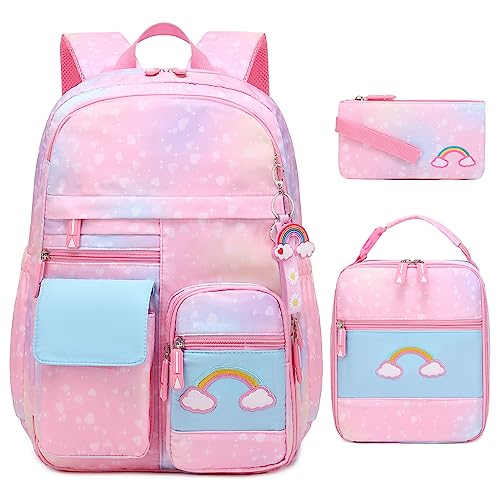 Girls Backpack Cute Rainbow School Backpack for Girls with Insulated Lunch Box Pen Case Set Kids Backpack Kindergarten Elementary Middle School Book Bag for Teen Girls Children Students 0 belly baby and beyond
