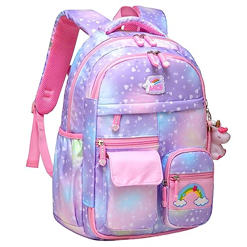 Girls Backpack Functional Pockets Kids Backpack Kawaii Lightweight School Backpack Watrer Resistant Book Bag with Unicorn Pendant for Primary Elementary SchoolPurple 0 belly baby and beyond