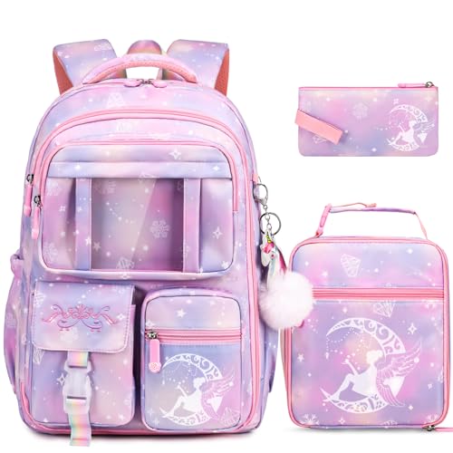 Girls Backpack Set Kids School Backpacks for Girls with Lunch Bag Pencil Case Cute Girls Bookbag Girls School Bag for Kindergarten Preschool Elementary School Purple 0 belly baby and beyond