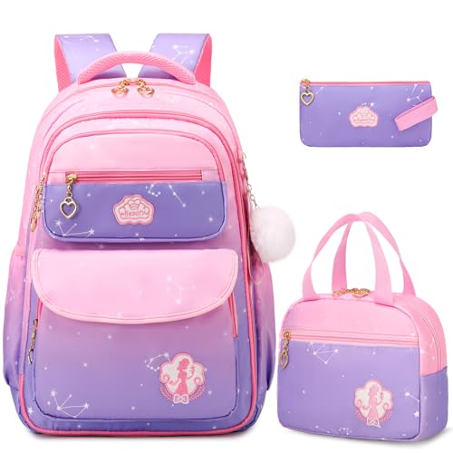 Girls Backpack Set School Backpacks for Girls with Lunch Bag Pencil Case Cute Girls Bookbag Girls School Bag for Kindergarten Preschool Elementary School Gradient Purple 0 belly baby and beyond