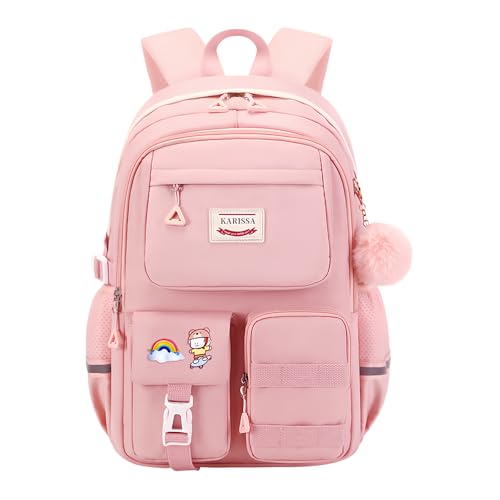 Girls Backpacks for School Kids Backpack for Girls with Pins and Plush Ball Pendant B03 Pink 0 belly baby and beyond