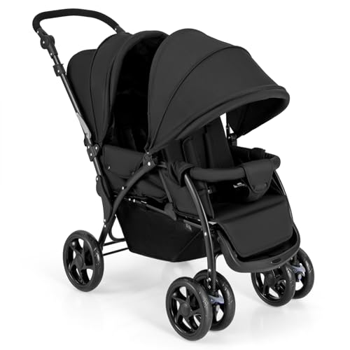 HONEY JOY Double Stroller Foldable Lightweight Infant Twin Stroller with Tandem Seating 5 Point Harness Recline Seat Storage Basket Compact Baby Double Stroller Newborn and Toddler Black 0 belly baby and beyond