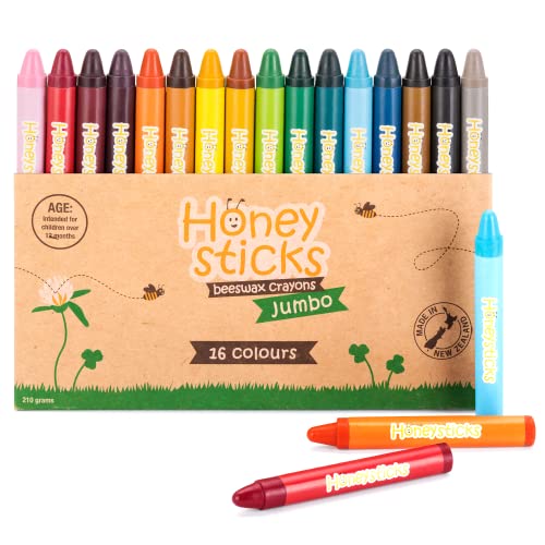 Honeysticks Jumbo Crayons 16 Pack 100 Pure Beeswax Crayons Non Toxic Crayons for Kids Large Crayons Easy to Hold and Use Unbreakable Eco Friendly Preschool Art Supplies For Kids 2 4 4 8 0 belly baby and beyond