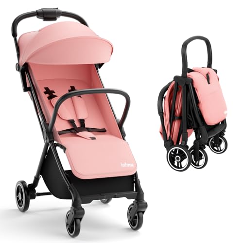 INFANS Lightweight Baby Stroller Ultra Compact Fold Airplane Ready Travel Stroller One Hand Gravity Fold Near Flat Recline Seat Cup Holder Foldable Toddler Stroller for Infant 0 36 Month 0 belly baby and beyond