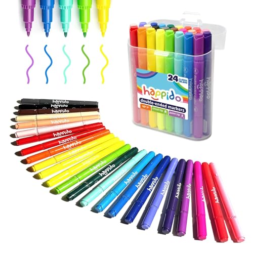 International Arrivals Happido Set of 24 Double Sided Markers Non Toxic Markers for Kids Ages 4 8 Water Based Vibrant Coloring Kids Markers with CaseGreat School Supplies 0 belly baby and beyond