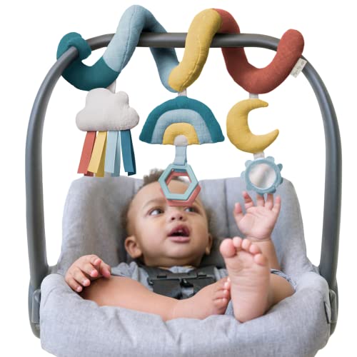 Itzy Ritzy Spiral Car Seat Stroller Activity Toy Stroller Car Seat Toys for Ages 0 Months and Up Hanging Toys Include Clinking Rings Mirror and Textured Ribbons Rainbow 0 belly baby and beyond