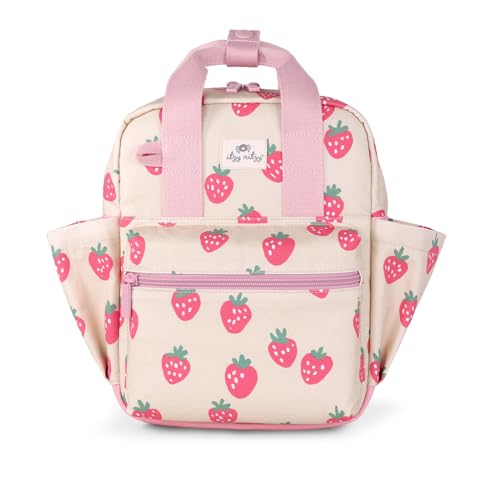 Itzy Ritzy Toddler Backpack Daycare Bag Features Adjustable Shoulder Straps 2 Side Pockets Spacious Interior with Wipeable Fabric Lining Name Label Strawberry Backpack 0 belly baby and beyond