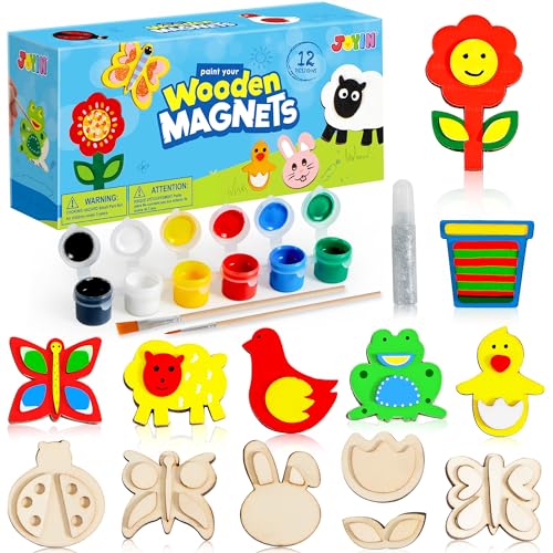 JOYIN 12 Wooden Magnet Creativity Arts Crafts Painting Kit for Kids Decorate Your Own Painting Gift for Easter Basket Stuffers Birthday Parties and Family Crafts Party Favors for Boys Girls 0 belly baby and beyond