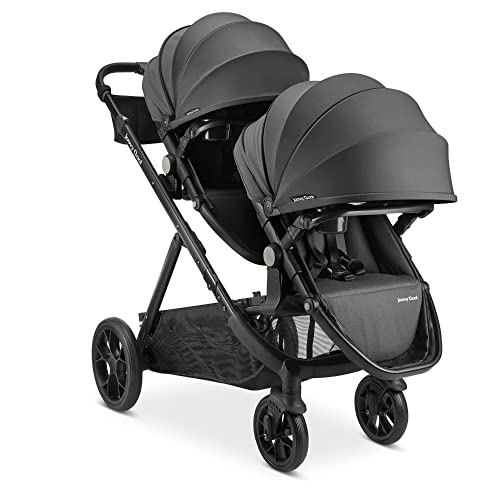 Joovy Qool Double Bundle Double Stroller with Reconfigurable Seats Magnetic Safety Harness with Padding UPF 50 Sun Canopy and Large Storage Basket Jet 0 belly baby and beyond