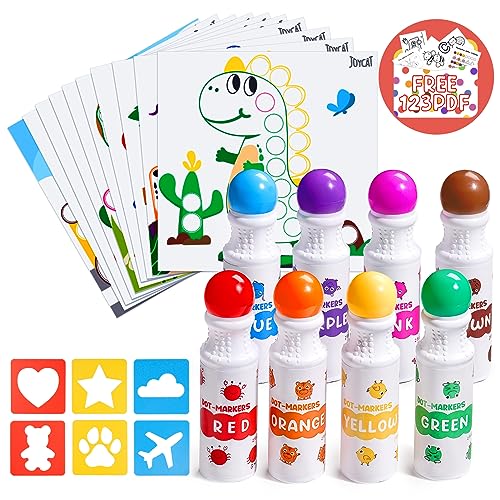 JoyCat Washable Dot Markers for Kids8 Colors 2 floz Non Toxic Dot Paint Markers with 10 coloring activity paper 6 stencils Bingo Daubers Markers for Toddler Arts and Crafts Kits Supplies 0 belly baby and beyond