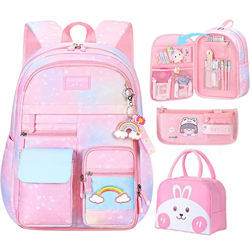 Kawaii Backpack Pink Backpack for Girls Kid Starry Rainbow Bookbag Cute Backpack for Kids Aesthetic Backpack Pink3 PCS Set 0 belly baby and beyond