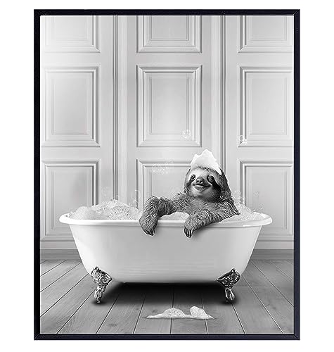Kids Art Bathroom Decor funny Wall Decor Bathroom Pictures for Boys Girls Teens Cute Sloth Wall Art Bathroom Accessories Black and White Wall Decor for Modern Bathroom Powder room Restroom 0 belly baby and beyond