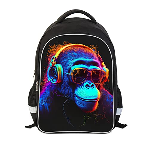 Kids Backpack 3D Reflective Cartoon 600D Polyester Dual Zippers 17 Bookbag with Ergonomic Design for boys girls age 6 18 Gorilla Space Style for school Children Kids 0 belly baby and beyond