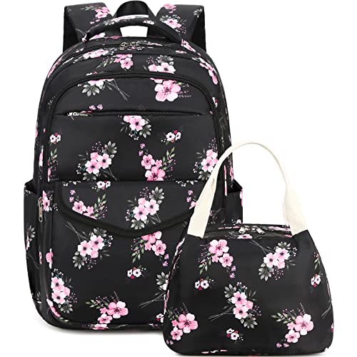Kids Backpack for Girls Elementary BookBags Teens Middle School Backpack with Lunch Box Bouquet Black 0 belly baby and beyond