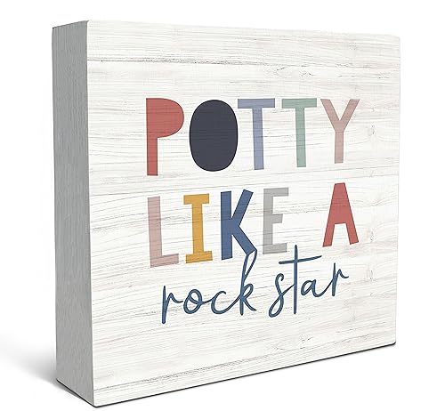 Kids Bathroom Quote Potty Like a Rock Star Wood Box Sign Desk Decor Funny Bathroom Wooden Block Box Sign Decoration For Children Restroom Toilet Shelf Table Decor 0 belly baby and beyond