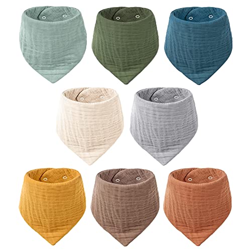 Konssy Muslin Baby Bibs 8 Pack Bandana Drool 100 Cotton for Unisex Baby Solid Colors Set Teething Drooling 0 belly baby and beyond