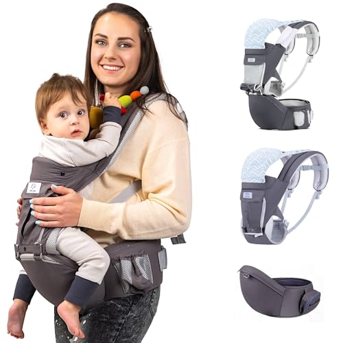 Little Aura Ergonomic Baby Carrier 6 in 1 Baby Carrier Newborn to Toddler with Hip Seat and Lumbar Support M Position 7 44 lbs Infant Adjustable Size On The go All Season Baby Wrap Gray 0 belly baby and beyond