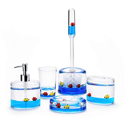 Locco Decor 5 Piece Acrylic Liquid 3D Floating Motion Bathroom Vanity Accessory Set Fish 0 belly baby and beyond
