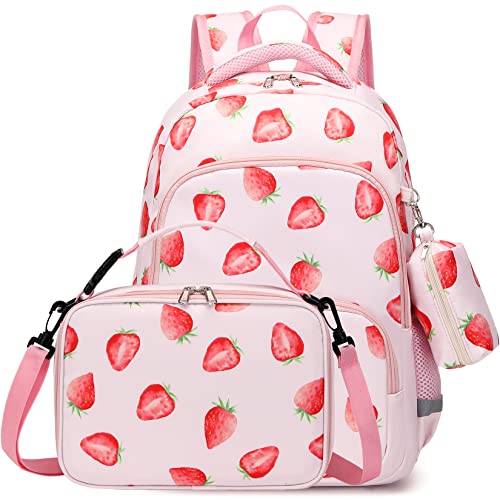 MIRLEWAIY 157 inch Kids Cute Fruit Pattern Printed kids School bag Bookbag Backpack Set Includes Insulated Lunch Bag And Coin Pouch for Girls Pink Strawberry 0 belly baby and beyond