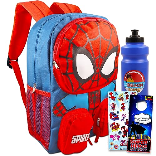 Marvel Spiderman 16 Backpack for Boys Set Bundle Stickers Water Bottle More for Boys 4 6 0 belly baby and beyond