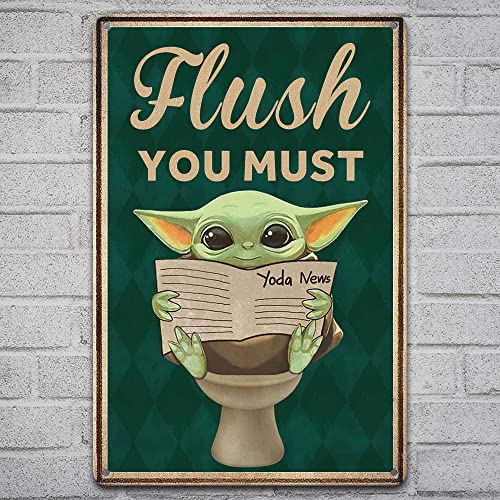 Metal Signs Baby Yoda Flush You Must Bathroom Signs Funny Tin Signs vintage Tin Signs Bathroom Wall Decor 812 inch 0 belly baby and beyond