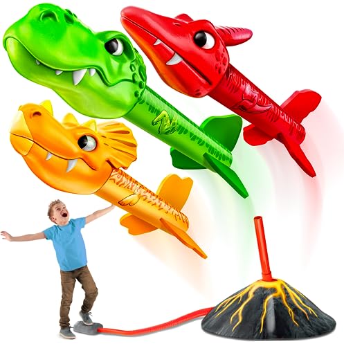MindSprout Dino Blasters Rocket Launcher for Kids Launch up to 100 ft Birthday Gift for Boys Girls Age 3 4 5 6 7 Years Old Outdoor Toys Family Fun Dinosaur Toy Kids Toys 0 belly baby and beyond
