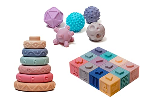 Montessori Toys for 1 Year Old 3 in 1 Soft Baby Toys Set Soft Stacking Blocks Rings Balls 25 Pcs Sensory Toys for Babies Number Blocks Toys for Kids Baby Toys 4 5 6 to 12 Months 7 8 9 10 11 0 belly baby and beyond