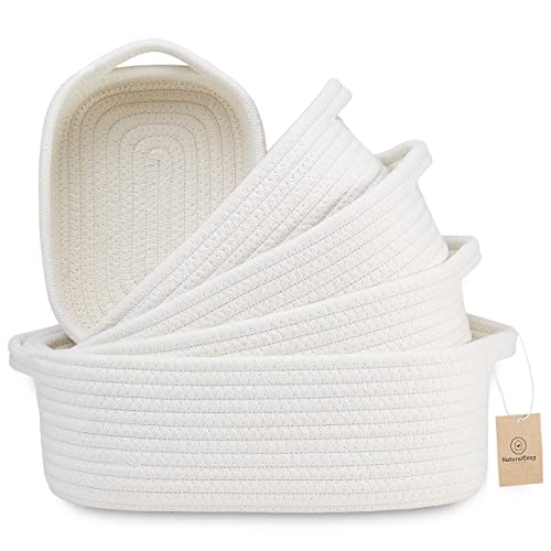 NaturalCozy 5 Piece Rectangle Storage Basket Set Natural Cotton Rope Woven for Organizing Small Basket for Montessori Baby Nursery Dog Toy Baskets Cat Toy Box Bathroom Organization Bin 0 belly baby and beyond