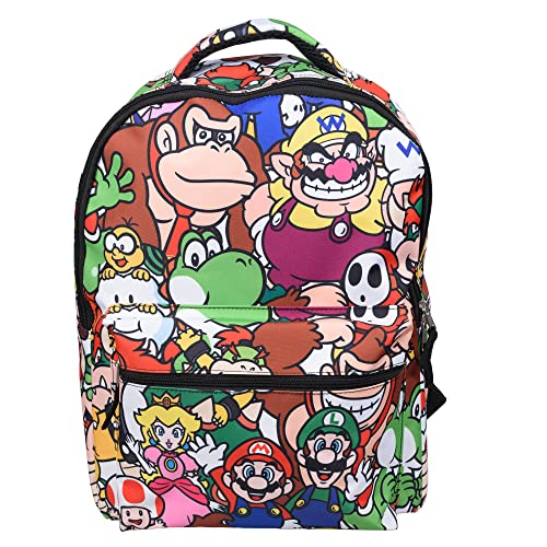 Nintendo Super Mario Backpack for Boys Girls School Bag with Front Pocket Allover Character Print Gaming Bookbag with Padded Back and Adjustable Mesh Straps 0 belly baby and beyond