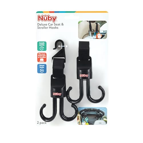 Nuby 2 in 1 Deluxe Adjustable Baby Stroller Car Seat Hooks for Hanging Bags Toys Hang or Remove Items from Hooks with one Hand 2 Pack 8 Hooks Total Black 0 belly baby and beyond