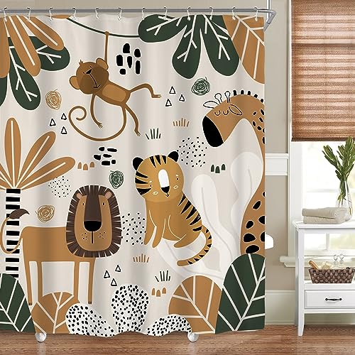 Riyidecor Kids Cartoon Woodland Shower Curtain for Bathroom Decor 60Wx72H Baby Child Cute Funny Animals Tropical Leaves Wildlife Nursery Art Printed Fabric Polyester Waterproof 12 Pack Hooks 0 belly baby and beyond