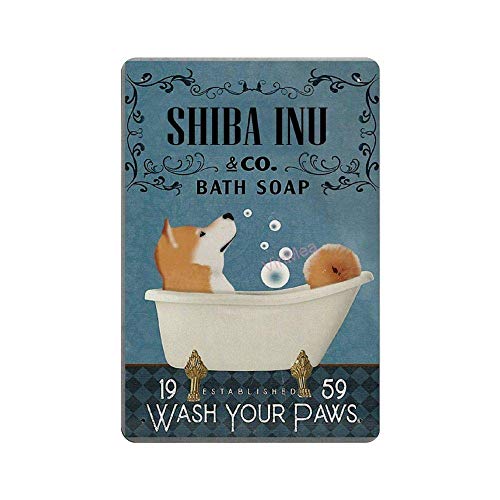 SIGNSHM Shiba Inu in Bathtub Bath Soap Retro Metal Tin Sign Plaque Poster Wall Decor Art Shabby Chic Gift Suitable 12x8 Inch 0 belly baby and beyond