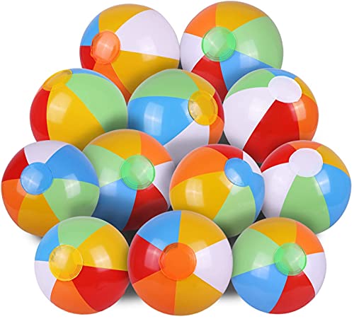 SYZ 12 Beach Balls Bulk Inflatable Swimming Pool Toys for Kids Birthday Party Supplies Favors Luau Decorations Blow Up Classic Rainbow Color Beachball Summer Water Games Fun Gifts 12 Pack 0 belly baby and beyond