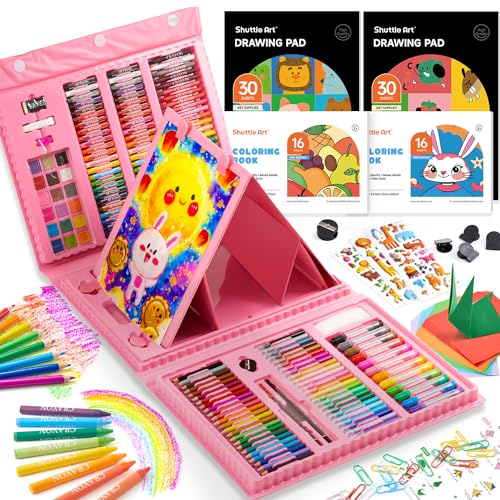 Shuttle Art 335 Piece Kids Art Set Multi Media Art Supplies Gift Art Kit with Trifold Easel 2 Drawing Pads 2 Coloring Books Oil Pastels Crayons Watercolors Markers Colored Pencils Pink 0 belly baby and beyond