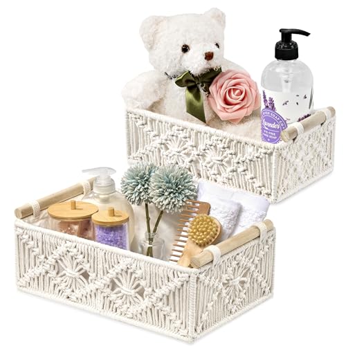 Sorbus Macrame Boho Decor Baskets 2 Decorative Gift Baskets for Nursery Baby Room Toilet Tank Top Lined Baby Basket Set for Organizing Changing Station Linens Clothes Diapers Toiletries 0 belly baby and beyond