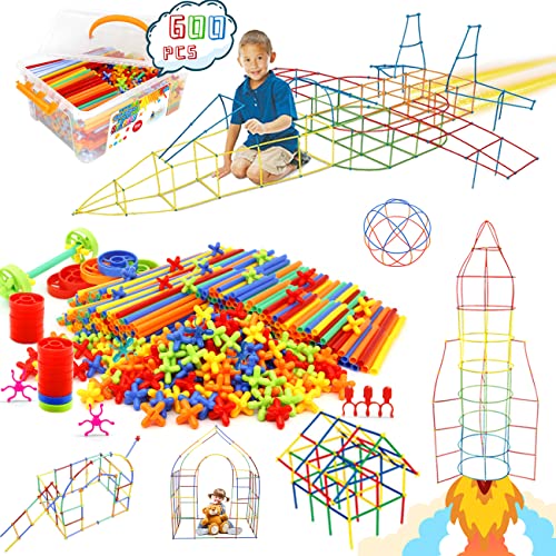 Straw Constructor Toys STEM Building Toys 600Pcs Straw Toy Interlocking Plastic Toys Engineering Toys Thin Tube Blocks Toy Educational Toy Kit for 3 4 5 6 7 8 years Kids Toy for Boys and Girls 0 belly baby and beyond