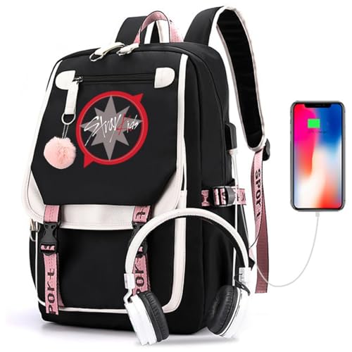 Stray Kids Backpack 18 Inch Kpop Stray Kids Book Bags with USB Port ChargingLightweight Casual Travel Schoolbags Gifts for Women Men Girls Black Style 1 0 belly baby and beyond