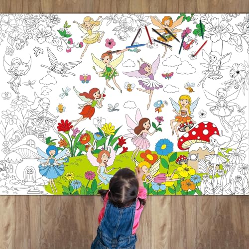 Summer Fairy Garden Coloring Poster for Kids Giant Coloring Poster Large Fairy Party Flower Coloring Tablecloth Jumbo Coloring Books for kids Classroom Home Birthday Party Supplies Favor 0 belly baby and beyond