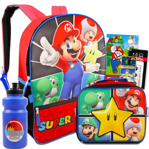 Super Mario Backpack and Lunch Box Set for Kids Bundle with Mario Backpack Mario Lunch Bag Stickers Water Bottle More Mario Backpack for Boys 4 6 0 belly baby and beyond